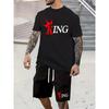 2024 New Summer Shorts Short Sleeve 2 Pieces Fashion Everyday Suit King Letter Print T-Shirt Suit Outdoor Streetwear Sports Suit