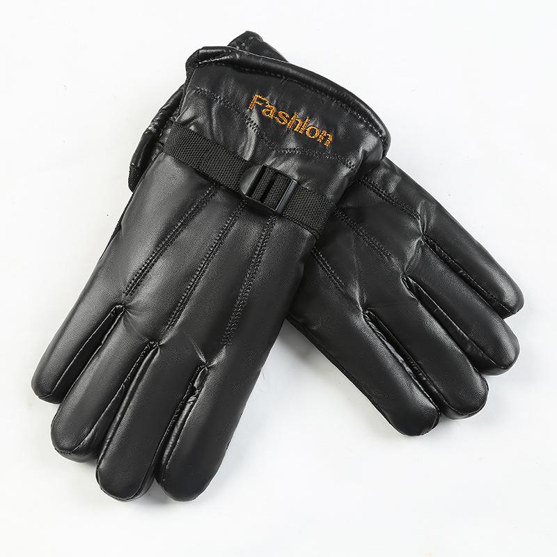 Men's Warm Gloves with Fleece and Thickened PU Leather Fashionable and Classic Open Mouth Smiling Gloves  Windproof and Cold Proof for Outdoor Cycling