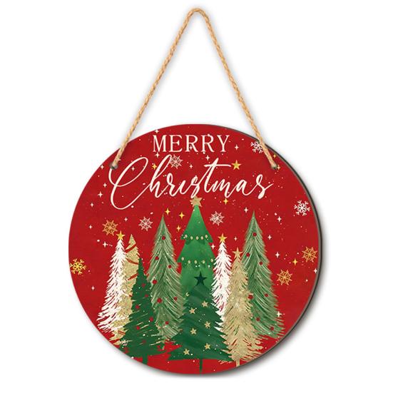 Wooden Door Sign Christmas Welcome Sign, Animal Round Hanging Decor, Cute Wall Art Farmhouse Ornament for Window Garden Holiday Decor Plaque