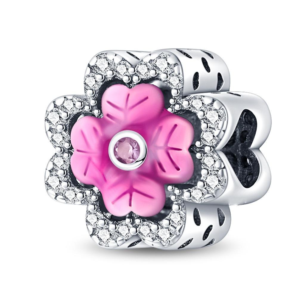 Cute Pink Rose Cherry Blossom Crown Charm Pendant Bead DIY Bracelet Jewelry Accessory
