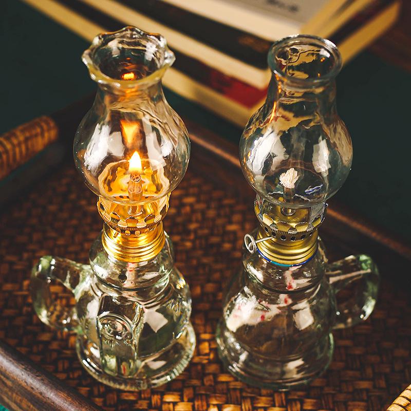 Vintage Kerosene Oil Lamp - Retro Lotus Design for Ghee Candles or Buddha Altar