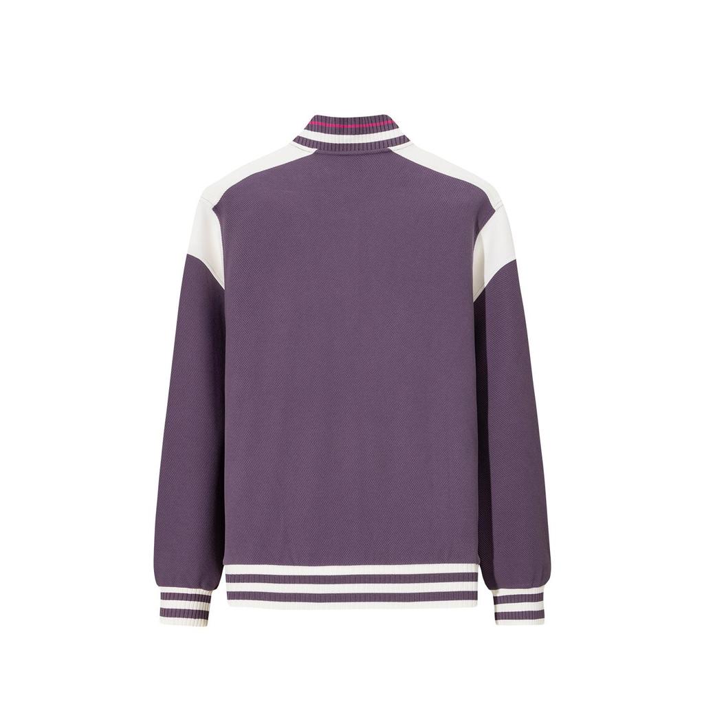 Anta Guan Xiaotong Same Style American Retro Baseball Jacket Deep Hibiscus Purple Warm Jade White Women 162618714S-2