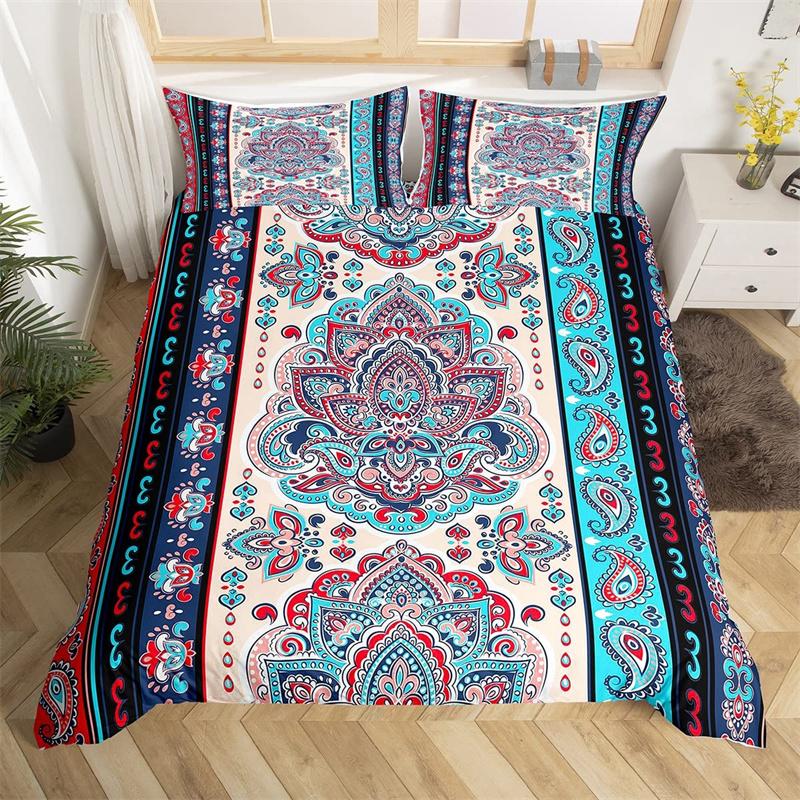 Bohemian Floral Duvet Cover Paisley Mandala Comforter Cover Microfiber Geometry Aztec Mexican Style Bedding Set Twin Queen Size