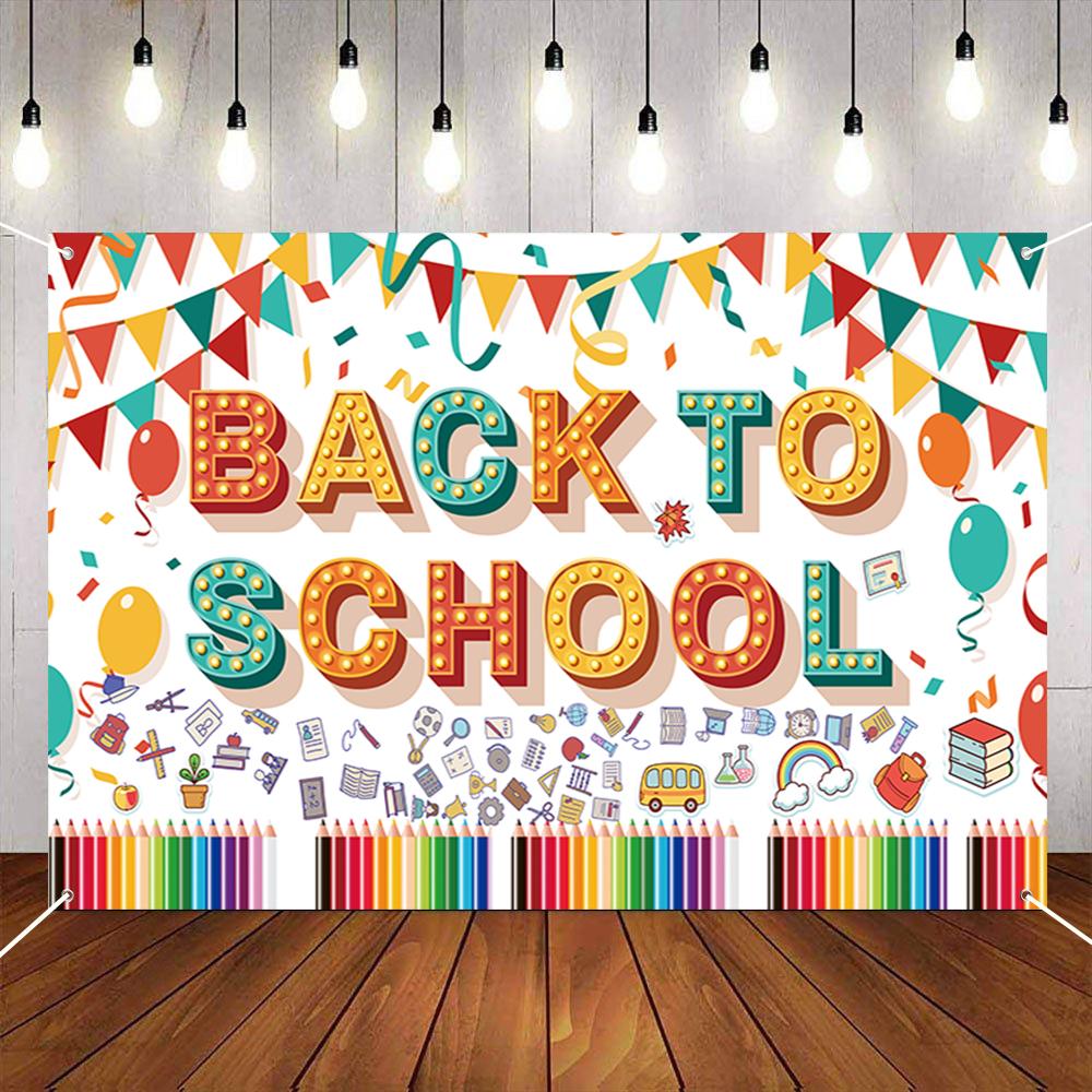 1 Decorative Back-to-School Party Background, Polyester Cloth with Colored Pencil Pattern for Back-to-School Party Decoration