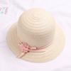 Sun Straw Hat Kids Girls Large Wide Brim Travel Beach Cap Sweet Flower Bowknot Sun for Protection Hat with Shoul