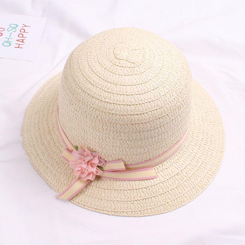 Sun Straw Hat Kids Girls Large Wide Brim Travel Beach Cap Sweet Flower Bowknot Sun for Protection Hat with Shoul