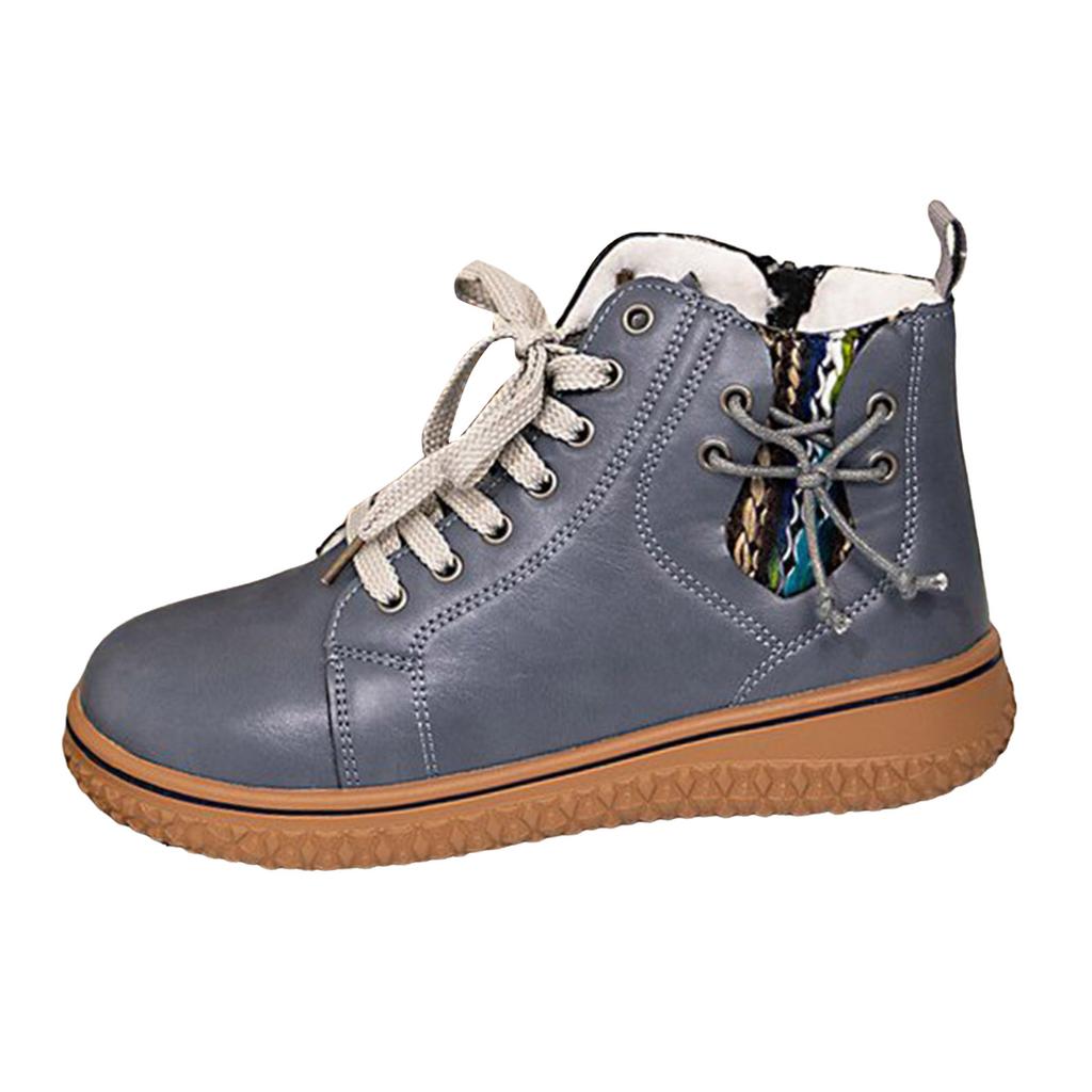 Casual Booots Women'S Fashionable Casual Versatile Round Toe Flat Low Top Lace Up Ankle Boots Leopard Boots For Women Low Heel