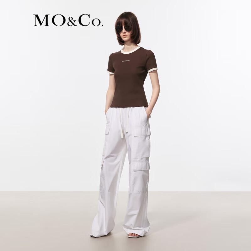 MO&Co. Contrast Trim Slogan Print Crew Neck T-Shirt M (165)
