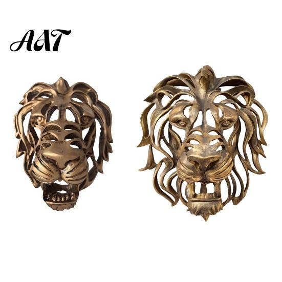 Retro Bronze Home Wall Ornament Lion Sculpture, Resin Decorative Art, 3D Animal Head Sculpture for Living Room Figurine, Hollow Hanging Pendant Indoor