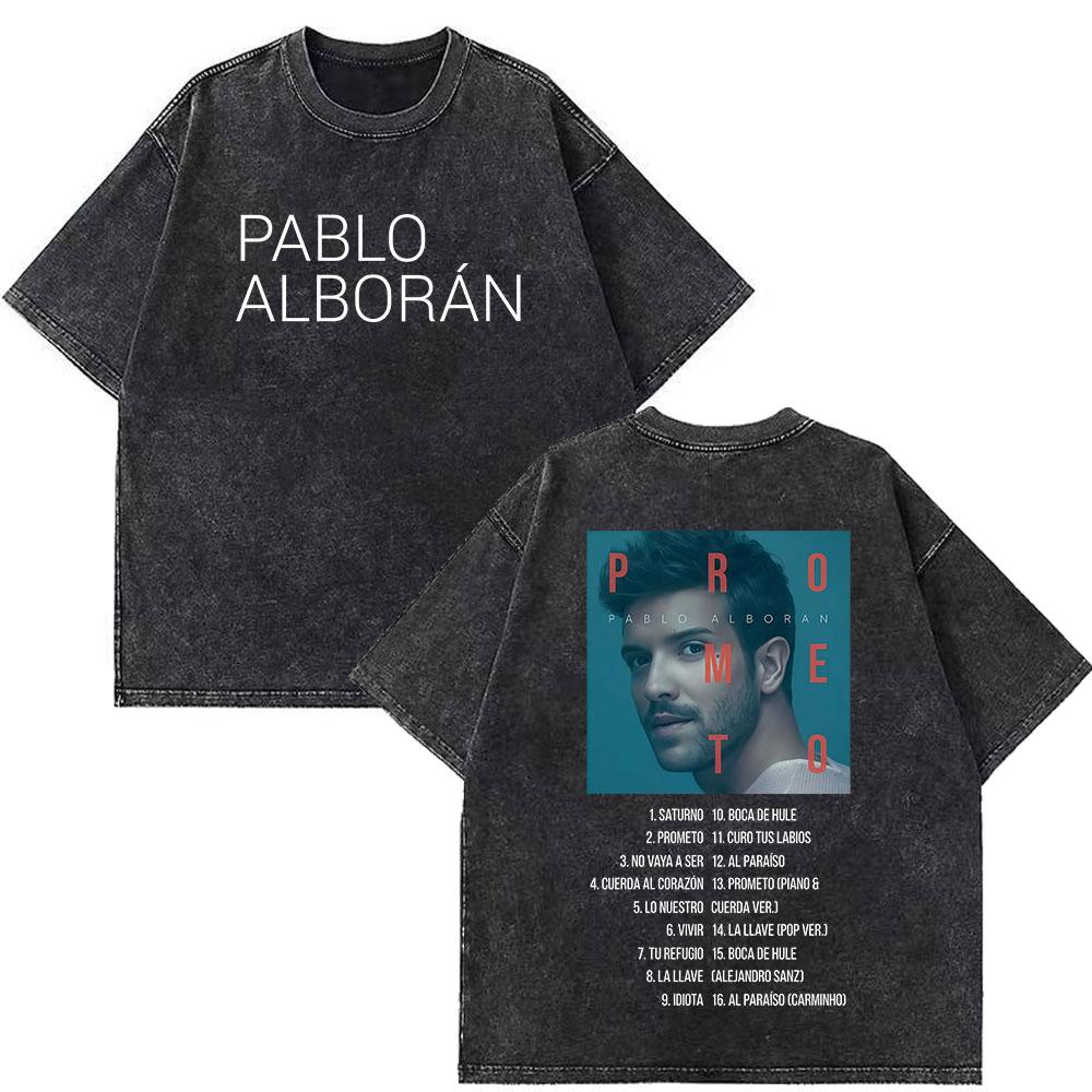 Singer Pablo Alborn Global Tour Kmo  Print Washed Vintage T Shirt Men Women Hiphop Casual Oversized Streetwear T Shirts S