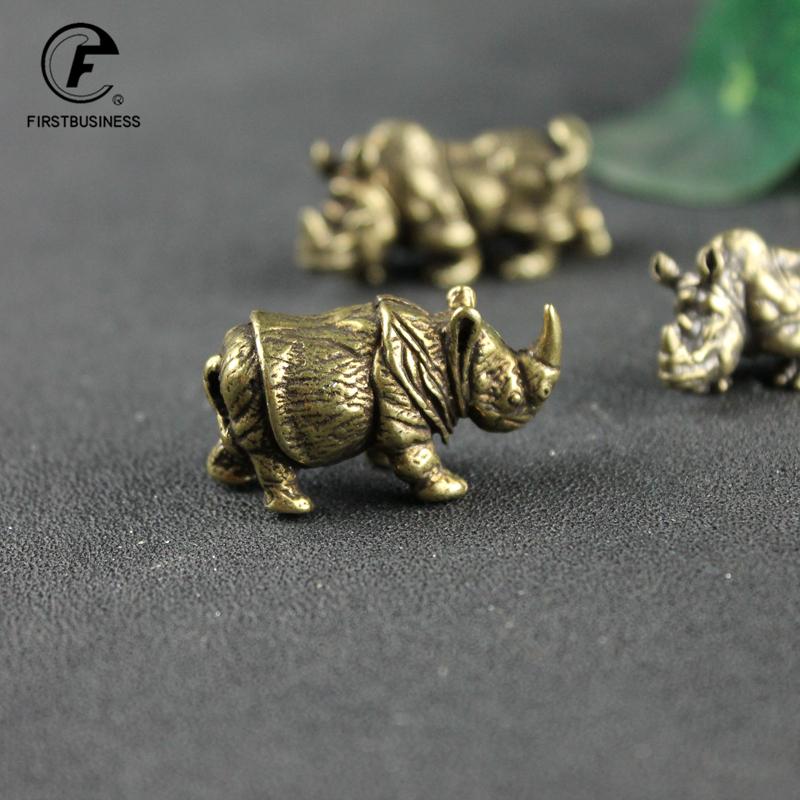Handmade Pure Copper Cute Rhinoceros Miniatures Figurines Solid Vintage Brass Rhino Ornaments Tea Pets Desktop Decorations Craft