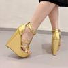 Fashion Eilyken Summer Golden Open Toe Narrow Band Platform Wedges Woman Sandals Fashion Hollow Out Thick Bottom High Heels Shoes