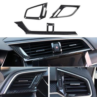 3Pcs Car Dashboard Air Vent Cover Trim Stickers For Honda Civic 10th 2016 2017 2018-2021 Carbon Fiber Black Auto Styling Parts