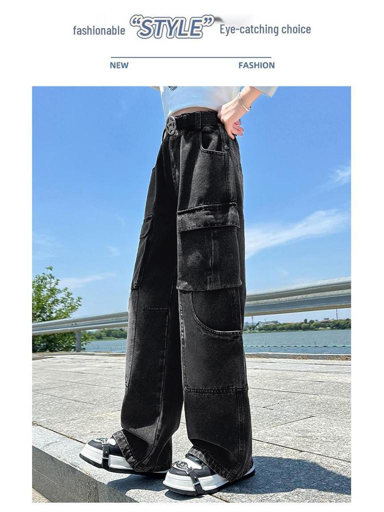 Dívčí zimní 2025 cargo džíny s fleecovou podšívkou