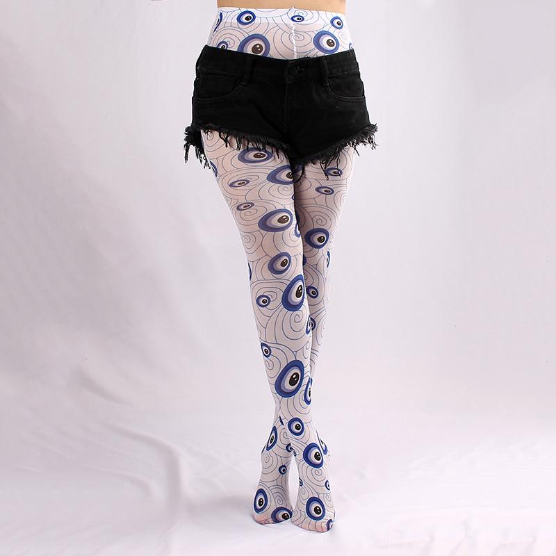 Sexy Damenstrümpfe Teufelsauge Vintage Bedruckte Strumpfhosen Dünne Strumpfhosen für Frühling Herbst Punk Stil Halloween Strumpfhosen Strümpfe One Size gray