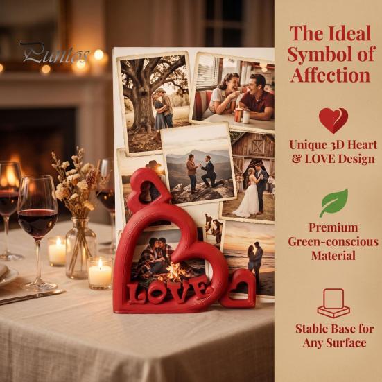 Love Letter Sculpture Decor Heart Photo Stand with Embossed LOVE Letters, 3D Printed Vertical Slot Romantic Wedding Table Ornament Picture Holder,