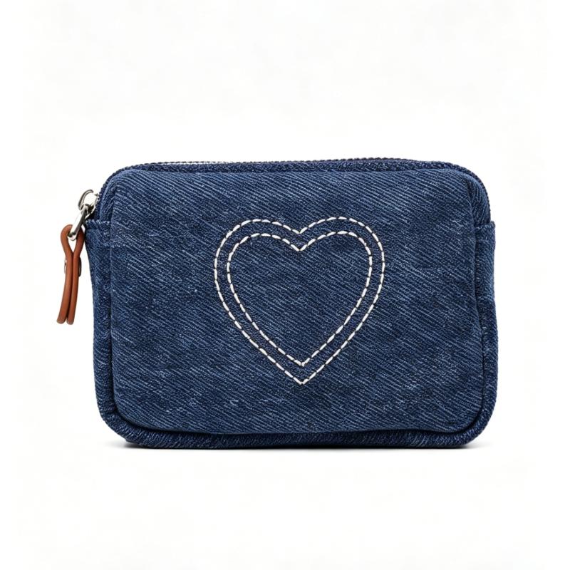 Denim Embroidered Canvas Coin Purse