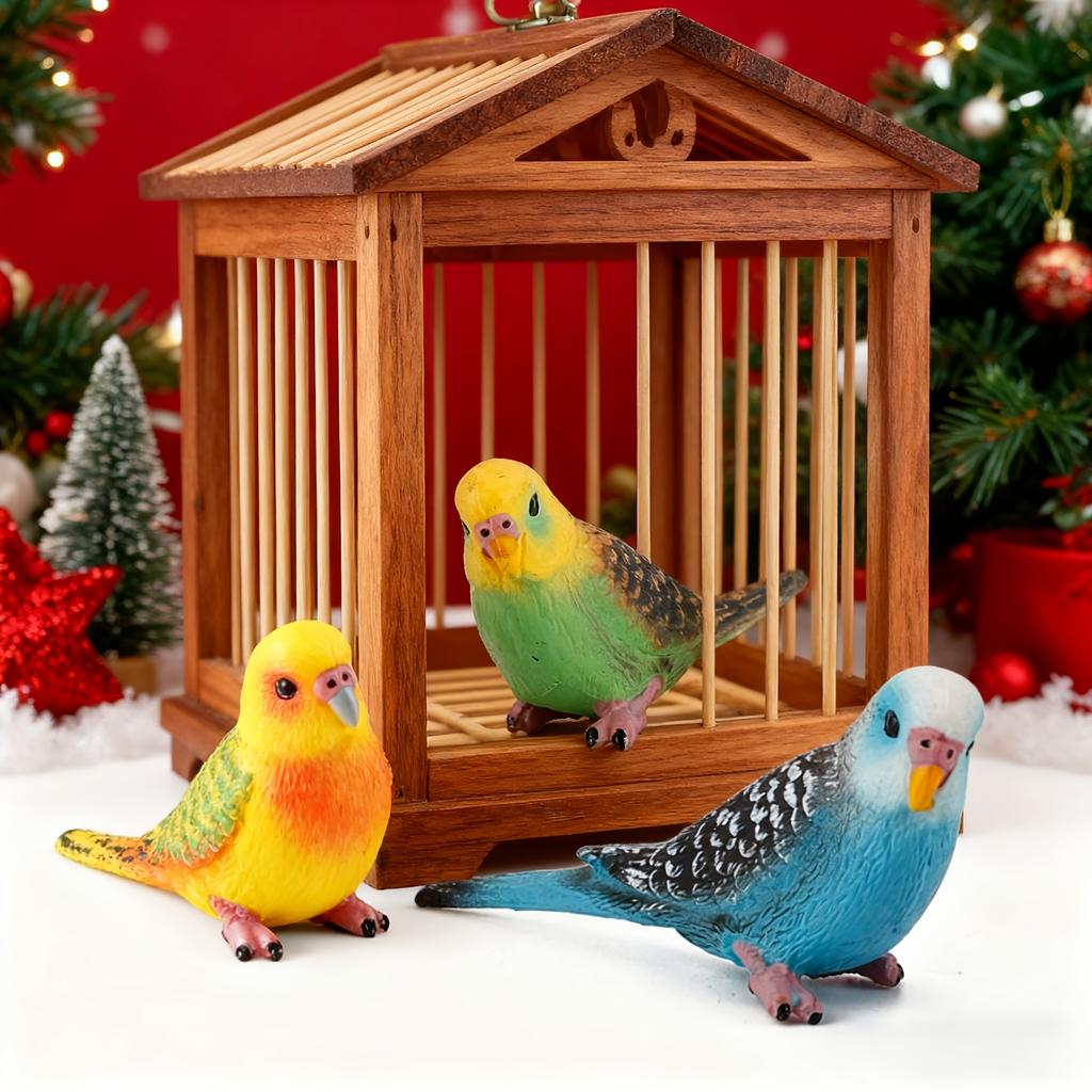3pcs Hand-Painted Mini Parrot Black Phoenix Statue Animal Decoration Indoor Outdoor Garden Desktop Sculpture Outdoor Decorations
