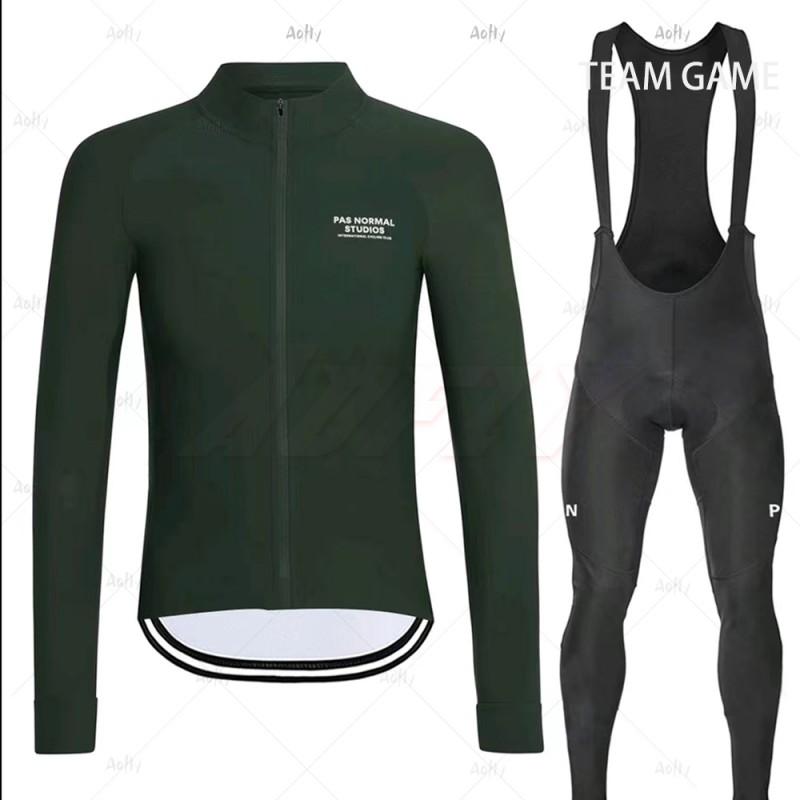 Mens Thermal Fleece Cycling Jersey Bib Tights Set Winter Long Sleeve Bike Riding Outfit