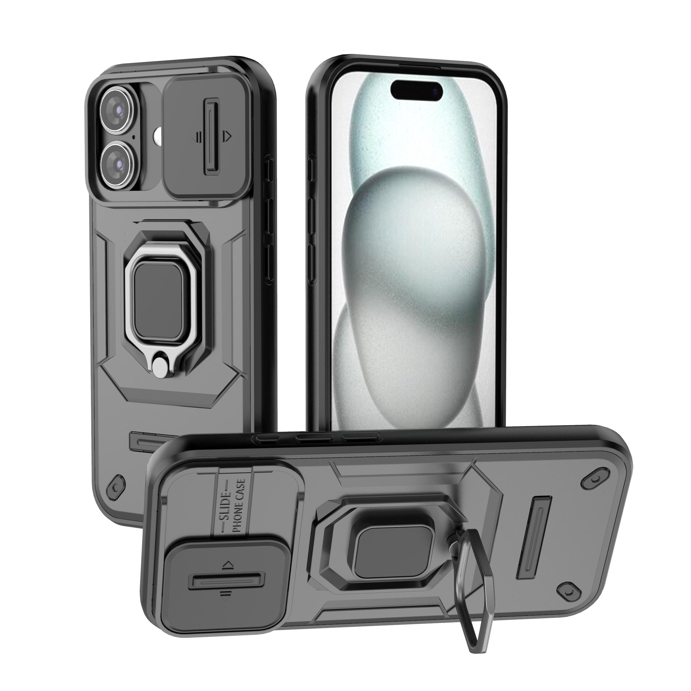 

Anti-Knock Strong Ring Case for Iphone 17 Pro Max Air 16 15 14 Plus 13 Pro Max Iphone17 Iphone16 Slide Lens Cover Accessories iPhone 13 Pro чёрный