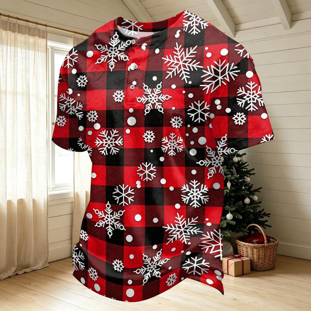 Men's Quick-Dry Neck Short Sleeve T-Shirt with Christmas Print