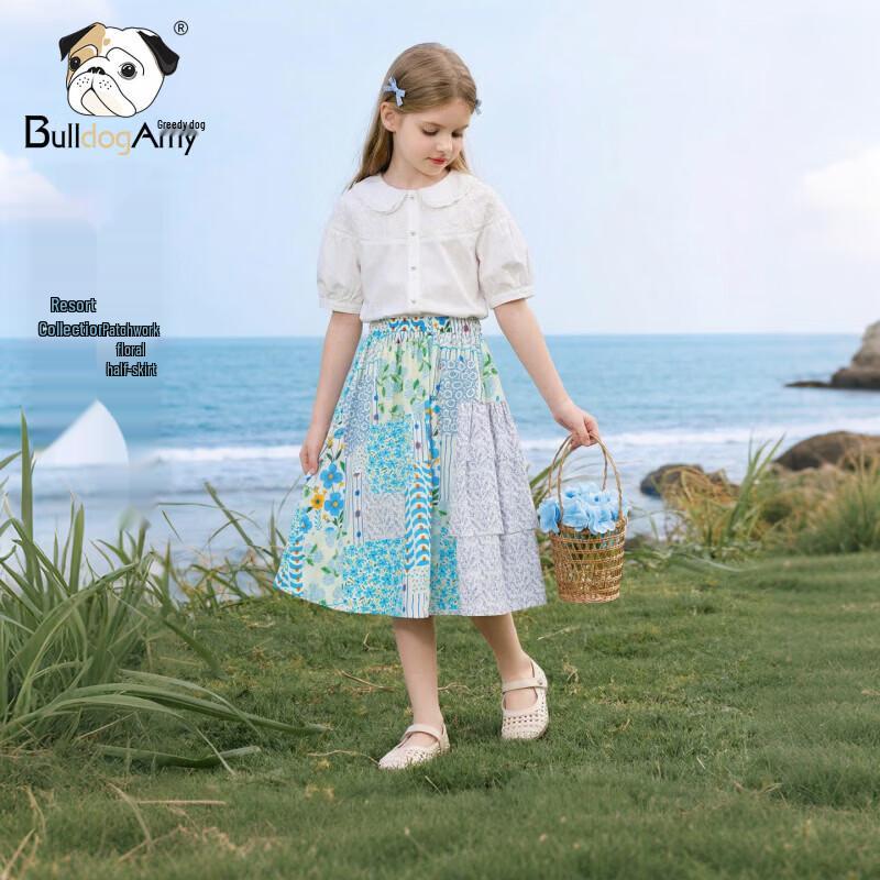 CHANZUIGOU Girls  2026 Summer Patchwork Floral Cotton Skirt 150 cm