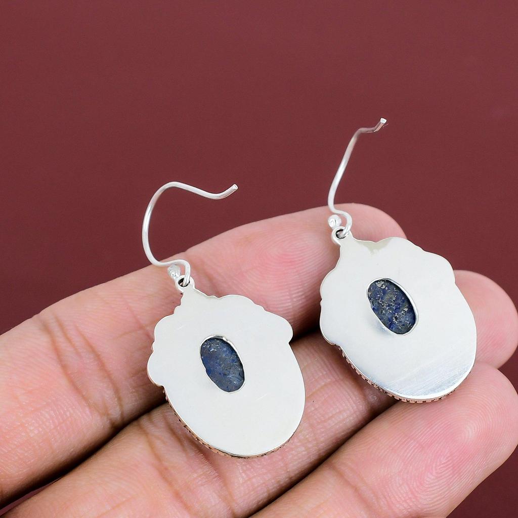 Boucles d'oreilles Lapis Lazuli Bijoux en pierres précieuses naturelles Boucles d'oreilles faites à la main Boucles d'oreilles en argent sterling 925 Boucles d'oreilles vintage Cadeaux de mariage Bijoux neufs