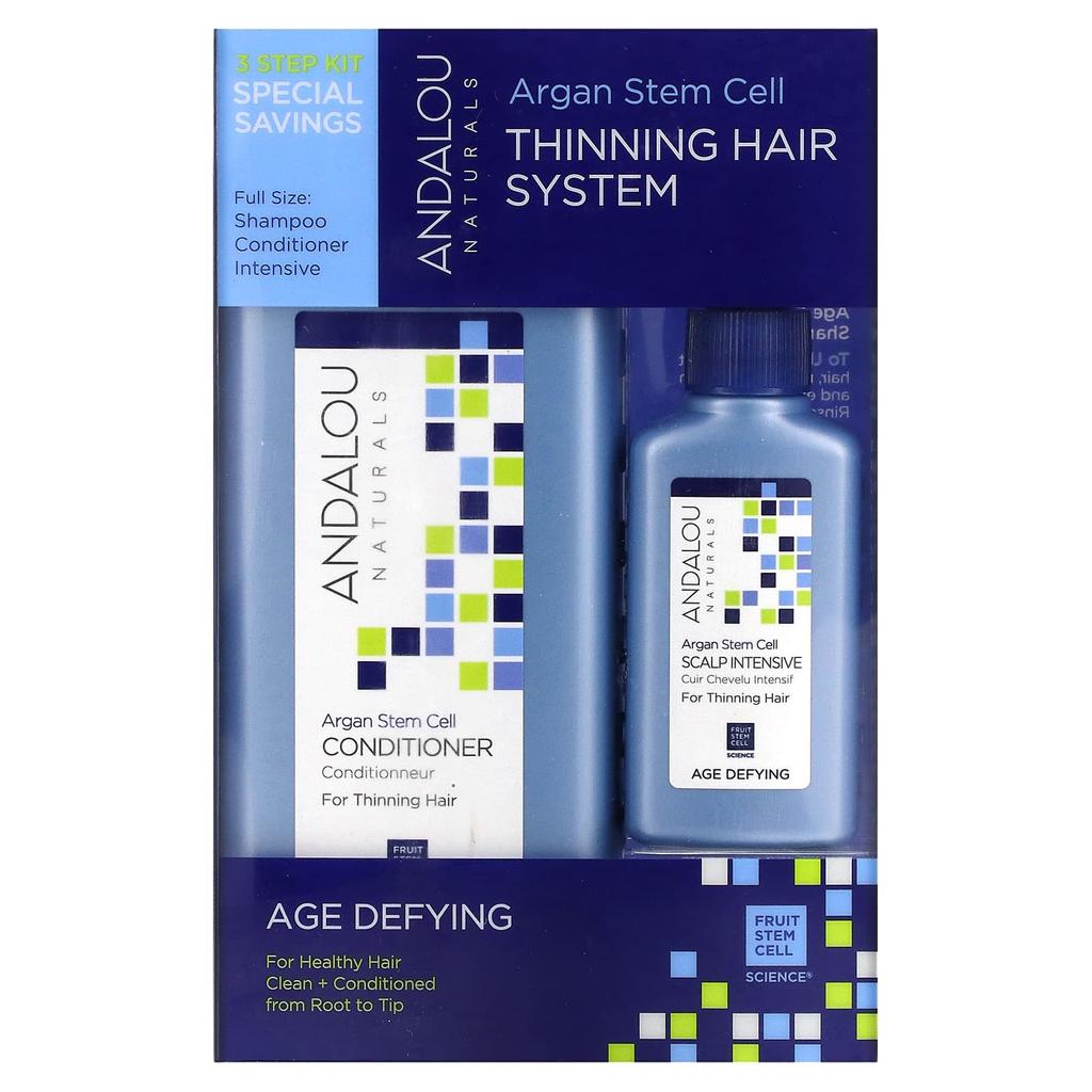 Andalou Naturals Argan Stem Cells, Thinning Hair System, Anti-Aging, Kit of 3