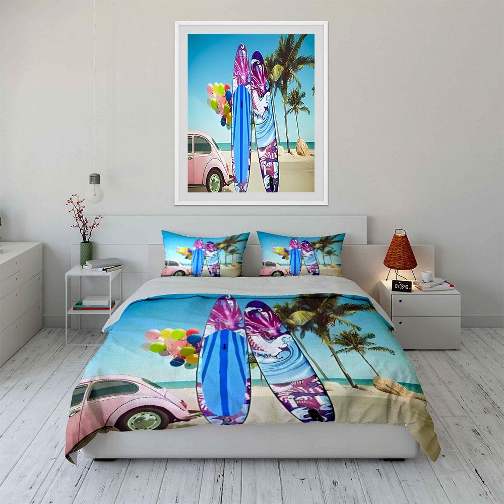 Colorful Beach Surfboard Set Multiple Sizes Kid'S And Adults' Bedroom Exquisite 3Pc Bedding Set, Gift