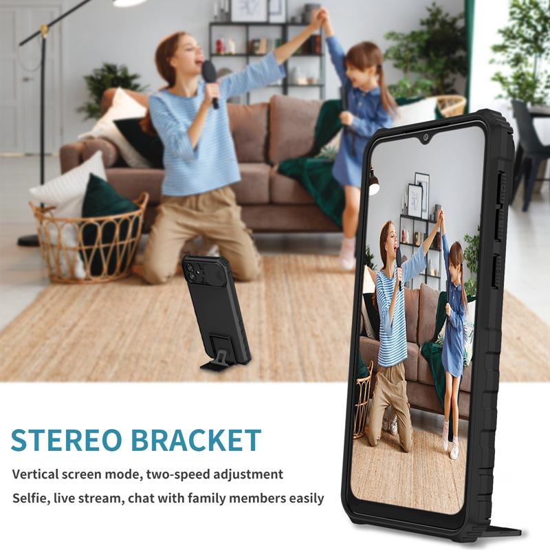 Slide Push Window Armor Shockproof Case For Samsung Galaxy A04 A04S A04E Stand Holder Camera Lens Protection Back Cover