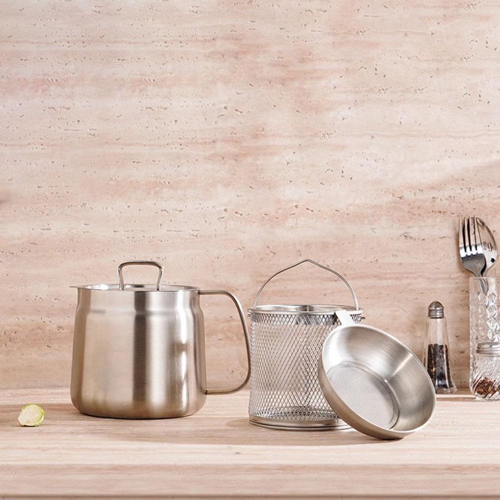 1.5/2L Deep Frying Pot 304 Stainless Steel Kitchen Fry Pot Multifunctional Oil Storage Container Kitchen Cooking Tools