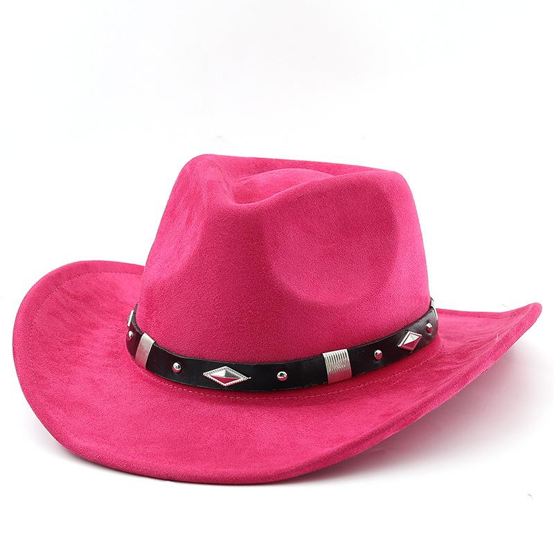 Classic Metal Belt Western Cowboy Hat Autumnwinter Suede Felt Hat for Men and Women Euro-American Top Hat Outdoor Riding Cap