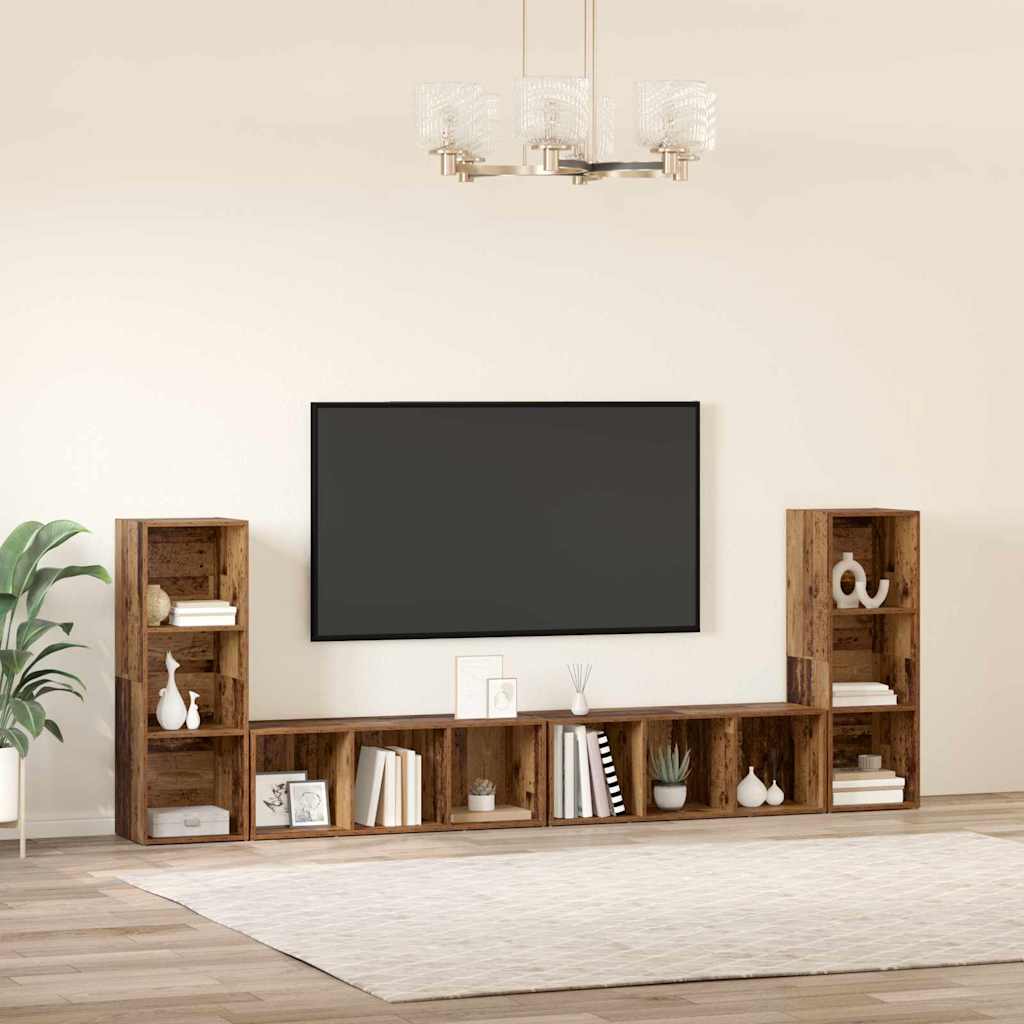 TV Cabinet Set 4 Pcs Reclaimed Wood Look 37 X 35 X 107 Cm Engineered Wood