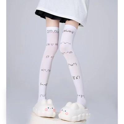White Graffiti Letter Print Long Socks Harajuku Over Knee Thigh High Stockings Cosplay Cute Socks Kawaii