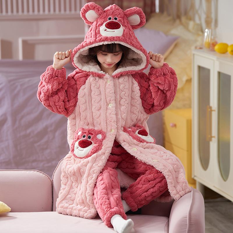 Kids Flannel Pajamas Set Boys Girls Warm Long Sleeve Top And Pants Sleepwear Winter Home Nightwear