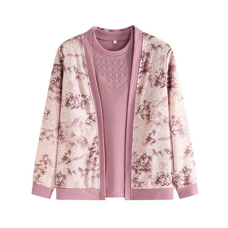 Stylish Knitted Cardigan & T-shirt Set for Middle-aged and Elderly Women - Spring/Autumn Belly-covering Design
