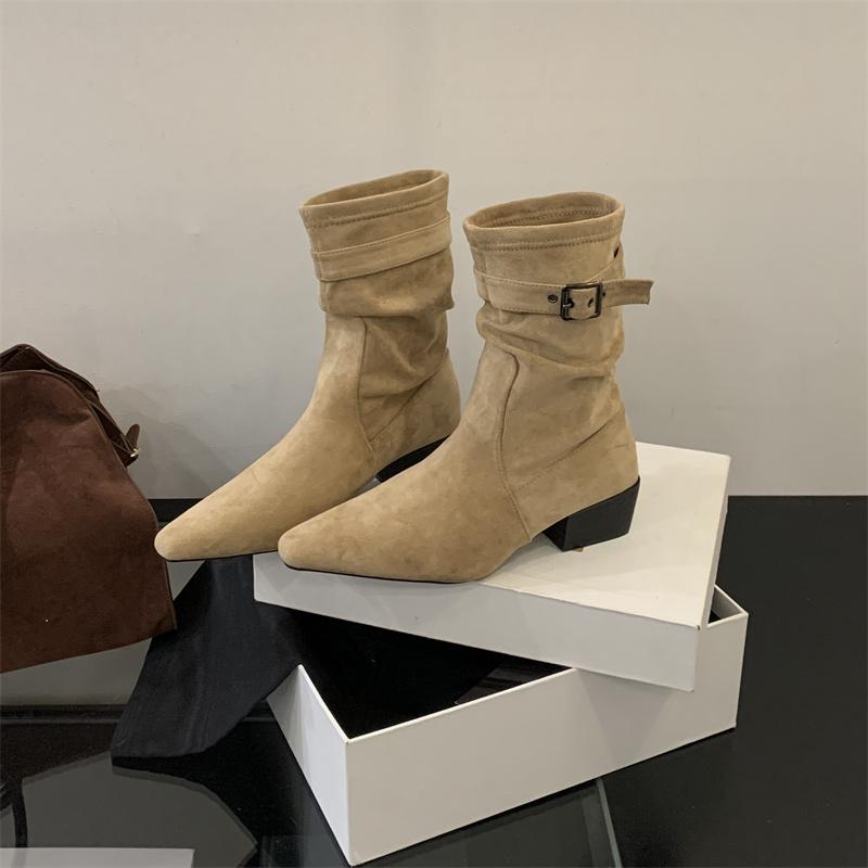 

Autumn Winter Thick Heels Women Western Ankle Boots Fashion Pointed Toe Stripper Party Shoes Zapatos De Mujes 39