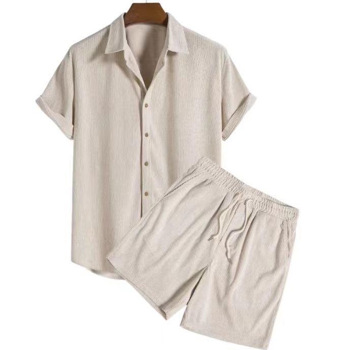 Men's Casual Loose Multicolor Beachwear Corduroy Short-sleeved Suit Two-piece Suit