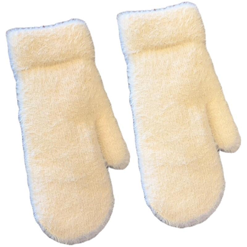 Winter Gloves for Women Korean Version Solid Color Thickened and Velvet Imitation Mink Hair Cycling Students Warm Mittens