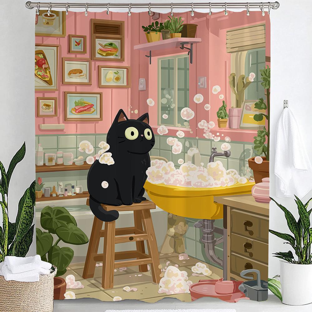 Fun Leopard Shower Curtain,Cat, Dog and Animals Bathing in Nordic Plant Bathtub Bathroom Decorative Shower Curtain with Hooks