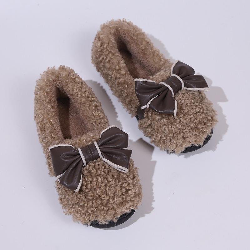 Cross-border versatile bow Doudou shoes fluffy bag heels home warm plush cute non-slip casual shoes