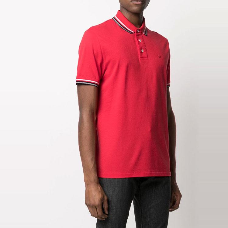 Emporio Armani Striped Trim Short Sleeve Polo Shirt Men tops Red 3K1FL8-1JTKZ-0356