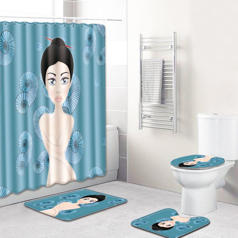 Girl European And American Famous Ethnic Style Woman Pattern Bathroom Non-Slip Floor Mat Shower Curtain Carpet