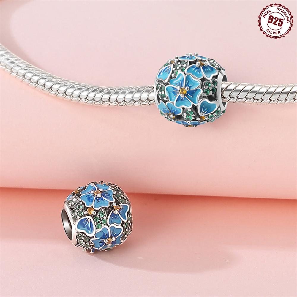 Authentic copper Charm Bead Charms Luxury Blue Cherry Blossom Hollow Bead Charms Compatible With Bracelets Diy Women Making Delicate Gift