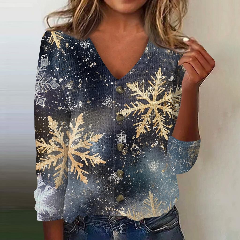 Damen Mode Print Langarm Strickjacke mit Knopfleiste