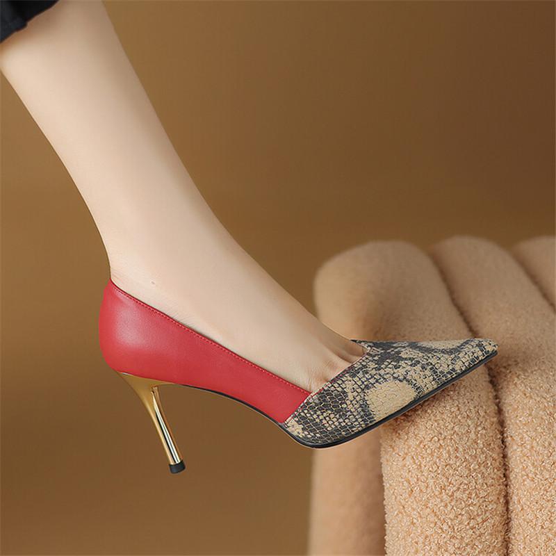 Fashion New Spring Summer Women Shoes Sheepskin Pointed Toe High Heels Women Pumps Mixed Color Shallow Loafers for Women Ladies Shoes