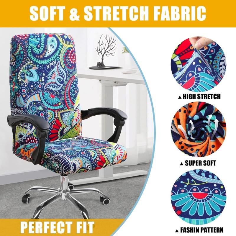 Stretch Printed Computer Office Chair Covers Universal Soft Desk Rotating Chair Protector with Zipper Removable Anti-Dust Cover