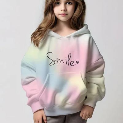 2024 Girls Ombre Tie-Dyed Sweatshirt Long Sleeve Drop Shoulder Hoodie With Pocket Suitable For Sports Daily Casual Wear