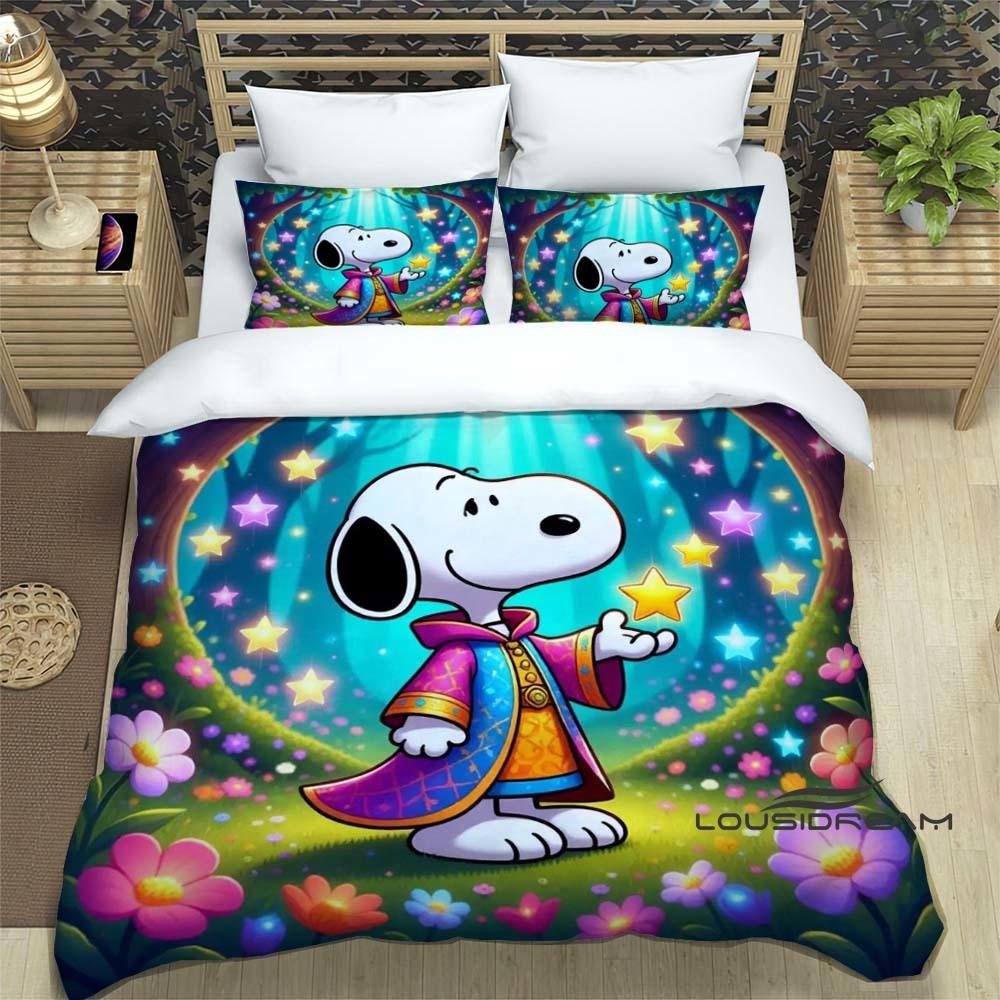 (Snoopy) Sunflower-Themed Printed Bedding Set: Featuring a duvet cover and pillowcases, this soft and comfortable set is availab