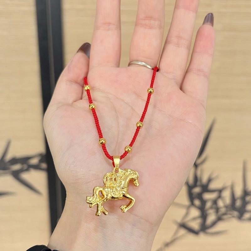 Year of the Horse New Gold Copper Coin Pony Necklace Male and Female Couples Guofeng Transfer Bead Necklace Jewelry Gift